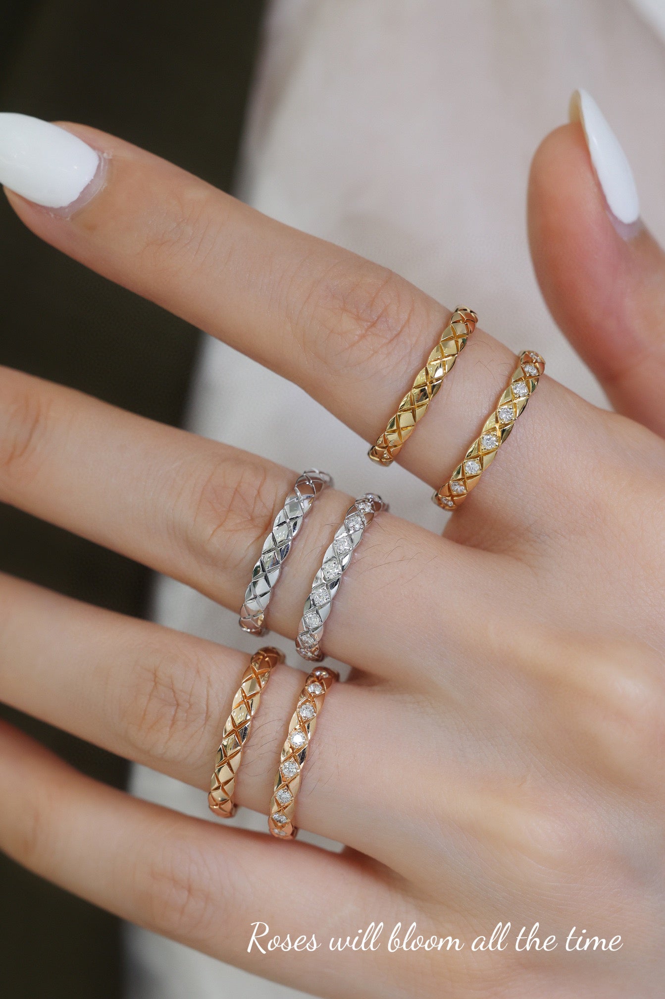 18K Solid Gold Diamond Ring, Checker ring , Diamond Band