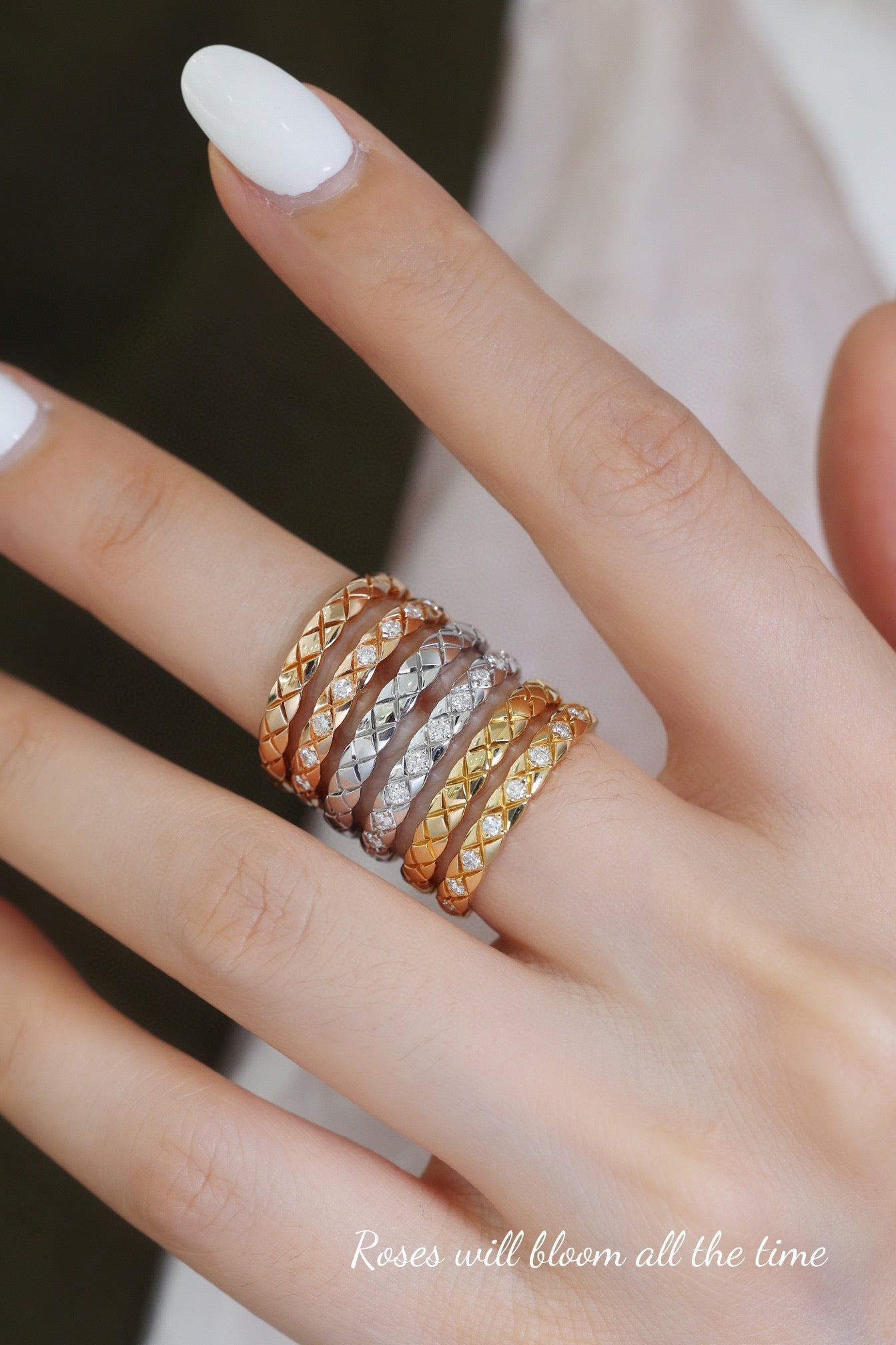 18K Solid Gold Diamond Ring, Checker ring , Diamond Band