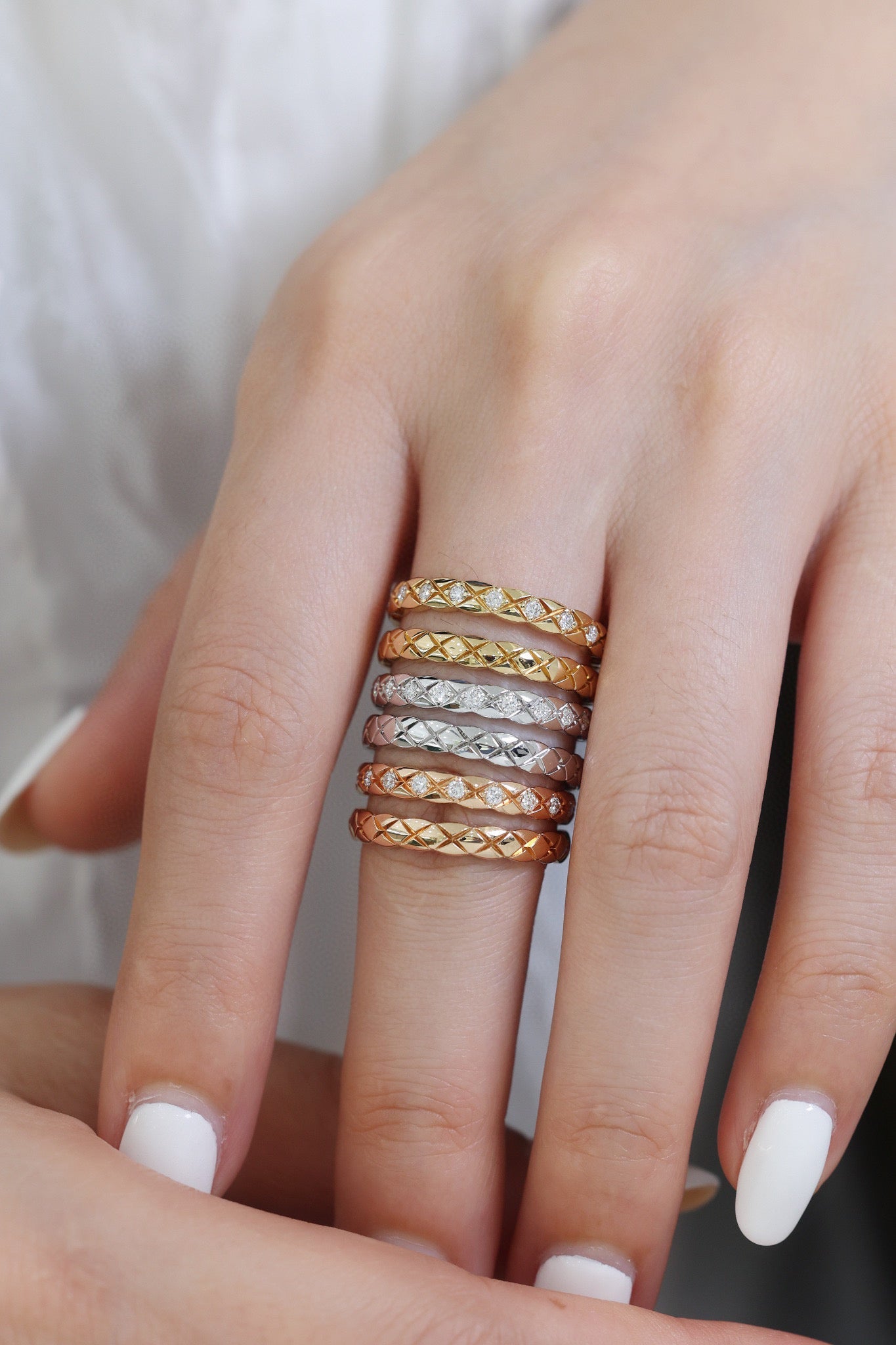 18K Solid Gold Diamond Ring, Checker ring , Diamond Band