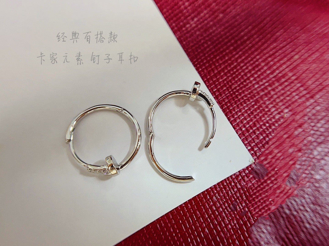 18K Solid Gold Diamond Nail Hoop Earrings, Round Diamond Earrings, everyday wear