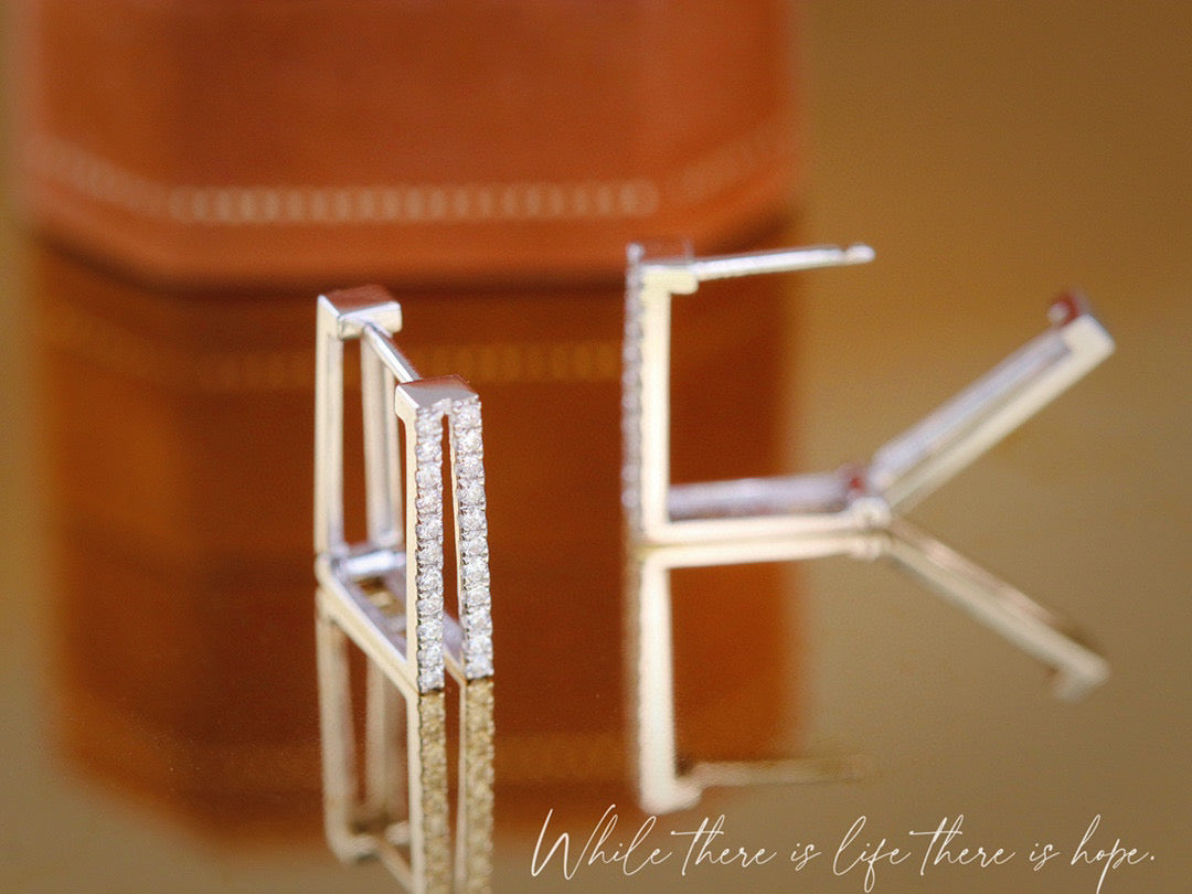 18K Solid Gold Diamond Hoop Earrings, Round Diamond Earrings, everyday wear