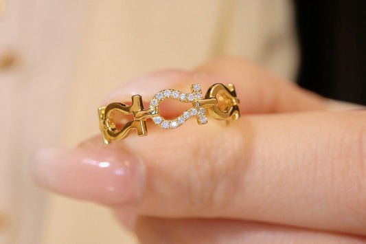 18K Solid Gold Diamond Horseshoe Ring