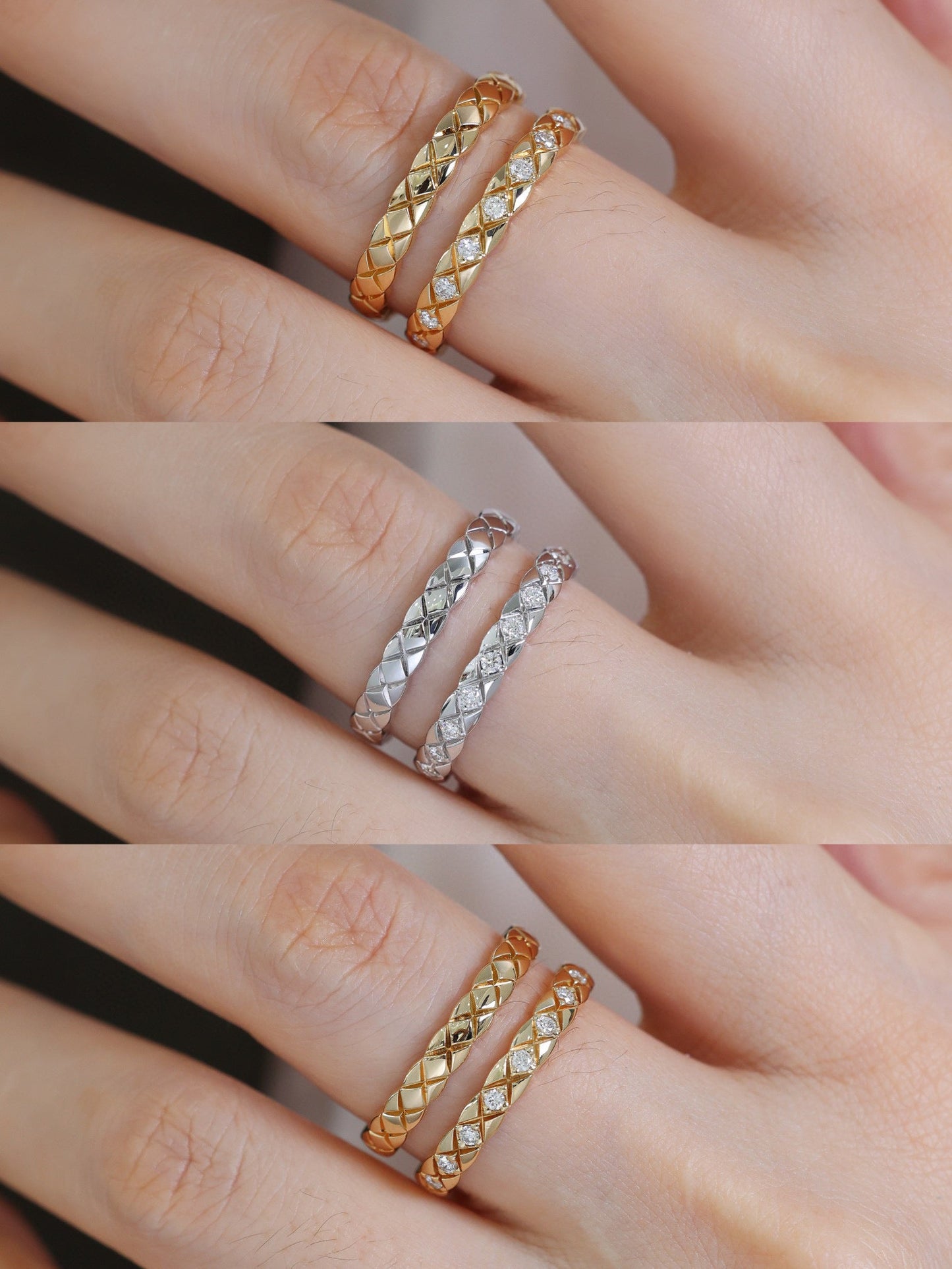 18K Solid Gold Diamond Ring, Checker ring , Diamond Band